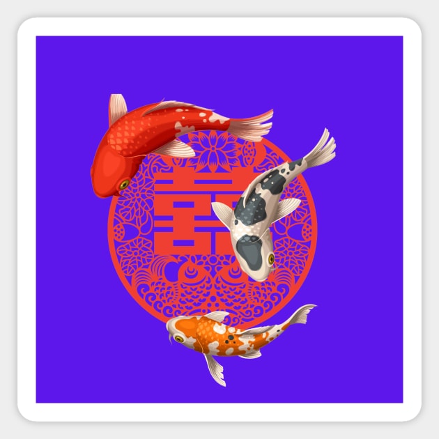 Double Happiness Koi Fish Deep Purple with Red Symbol - Hong Kong Retro Sticker by CRAFTY BITCH